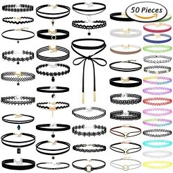 Paxcoo 50Pcs Black Choker Necklaces Set for Teen Girls and Women 