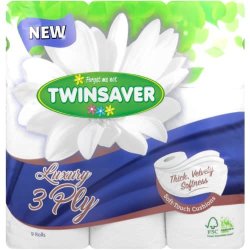 Twinsaver White Luxury 3 Ply Toilet Paper 9S