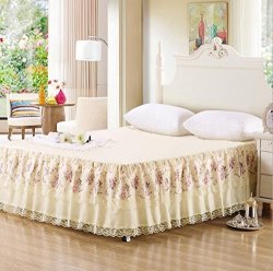 Princess Romantic Lace Bedding Fitted Sheet Bed Skirt valance Twin Full Queen King Size Twin Extra Long Yellow