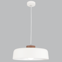 Bright Star Lighting Wide Round Metal Pendant With Wood Accent