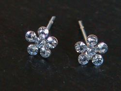 Solid Sterling Silver Stud Earrings....blue Crystal Stones