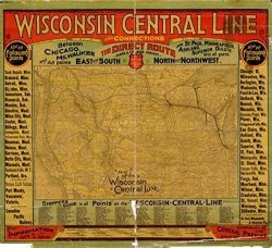 Map: 1880 Of The Wisconsin Central Line And Connections. Of The Western United States Framed In Border Giving Major Stations Along The Route And