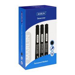 Marlin Dense Liners Permanent Markers 10'S Black Pack Of 10