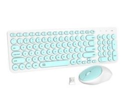 IK6630 Wireless Keyboard And Mouse Combo - 2.4GHZ USB Cordless Cute Round Keys Quiet And Slim Set For Laptop Computer Tv And Mac
