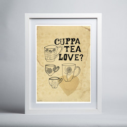 Sweet William A3 White Framed Cuppa Tea Love 2 Print
