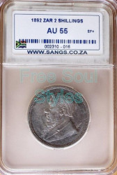 1892 Zar 2 Shillings Sangs Graded Au 55 - Catalogue Value R7 500.00