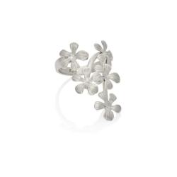 Two Stem Blossom Ring - White Gold Vermeil