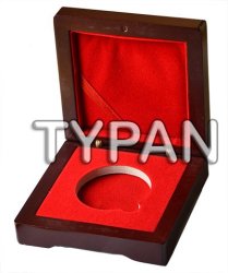 In Stock Mahogany Coin Box With Red Felt Finish 45mm Insert For 40mm Capsule