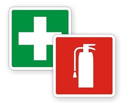 2 PC Superior Popular Fire Extinguisher First Aid Car Sticker Sign Camper Badge Boat Safety Window Permit Size 2" X 2" Color Red And Green