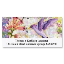Sweet Beauty Hummingbird Animal Return Address Labels - Set Of 144 1-1 8" X 2-1 4" Self-adhesive Flat-sheet Floral Labels