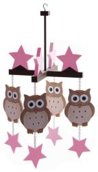 Woodland Owl Ceiling Mobile With Pink Stars
