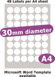 Minilabel 30MM Diameter Round 240 Labels Gloss Paper Laser 5 A4 Sheets Laser Printer Stickers