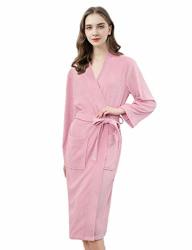 Womens Pink Terry Cloth Bathrobe Towel Robes Long Soft Absorbent Robes Home Hotel Spa Robe Sleepwear Pajamas Pink XL