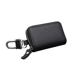 ANDY BABY Premium Leather Car Keychain Key Holder Bag Black Zipper Case Remote Wallet Bag