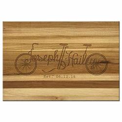 Froolu Monogram Bicycle Big Wooden Cutting Board For Couples Names Engraved Housewarming Gifts
