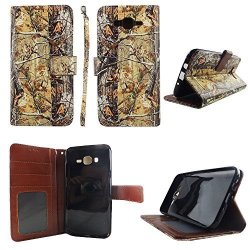 Camo Conifer Wallet Folio Case For Samsung Galaxy J7 2016 Fashion Flip Pu Leather Cover Card Cash Slots & Stand