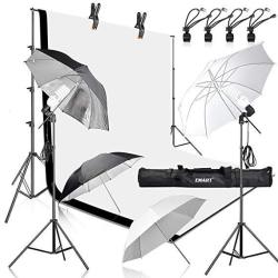 EMart 400W 5500K Daylight Umbrella Continuous Lighting Kit 8.5X10FT Background Support System With 2 Muslin Backdrops Black And White For Photo Stu