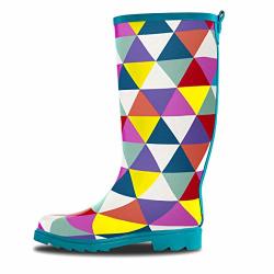 Lonecone Women's Patterned Mid-calf Rain Boots A-cute Triangle Boots 6
