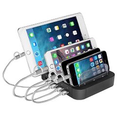 Eloki 5 Port USB Charging Station Organizer For Iphone Ipod Ipad Samsung Galaxy LG Tablet PC And All Smartphones And Tablets 30W 5-PORT USB