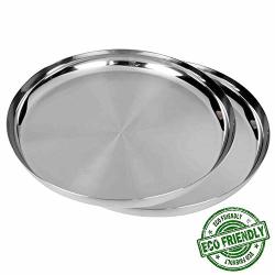 IndiaBigShop Stainless Steel Round Plates Plates For Kids Thalis For Dinner Plate Set Of 2-12 Inch