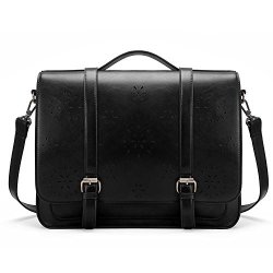 Ecosusi Women Briefcase Pu Leather Laptop Backpack Shoulder Computer Bag Messenger Satchel Fit 14.7 Inch Laptop Black