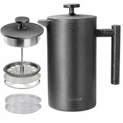 Secura French Press Coffee Maker 304 Grade Stainless Steel Insulated Coffee Press With 2 Extra Screens 34OZ 1 Litre Grey