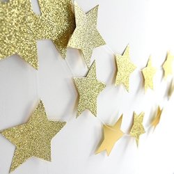 Glitter Gold Sparkle Twikle Star Paper Garland For Wedding Birthday Party Baby Shower Holiday Decoration Table Wall Ceiling Decor 4 Inch In Diameter 6.6