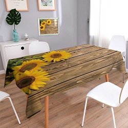 Prunushome Linen Square Tablecloth Three Sunflowers Are On The Wooden Background These Flowers Are Represented Washable Table Cloth Dinner Kitchen Home DECOR 54W X 102L
