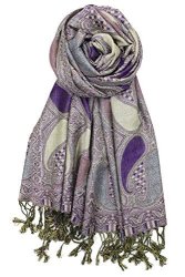 Achillea Soft Silky Multi Color Paisley Pashmina Double Layered Shawl Scarf Wrap Stole Purple