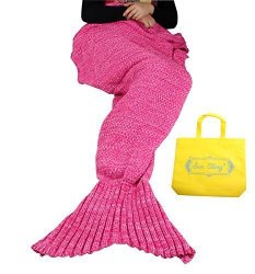 Sun Cling Mermaid Tail Blanket Crochet For Adult Teens Living Room Bedroom Sofa Super Soft Scales Blankets Sleeping Bags-flowery Pink