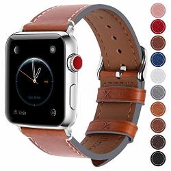 Fullmosa Compatible Apple Watch Band 38MM 40MM 42MM 44MM Genuine Leather Iwatch Bands 38MM 40MM Dark Brown + Silver Buckle