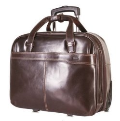 Brando Bovine Leather Laptop Business Bag On Wheels Brown