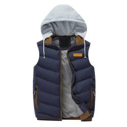 Mens Detachable Hooded Warm Solid Color Sleeveless Casual Padded Vest
