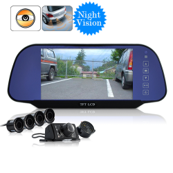 Complete Car Reversing Set - Rearview Camera 4 Parking Sensors Rearview Mirror
