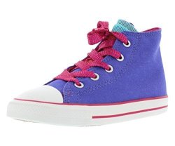 Converse Kids Baby Girl's Chuck Taylor All Star Party Hi Infant toddler Periwinkle berry Pink blush Sneaker 4 Toddler M