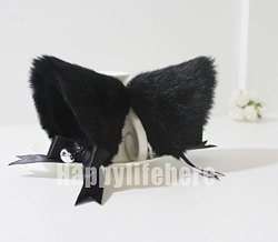 New Cute Fashion Fancy Dress Costume Long Fur Kit Cat Ears With Bell Many Colors All Black