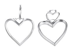 Mp Women's Gilr's Stainless Steel Heart Dangle Earrings Silver Two Ways To Wear