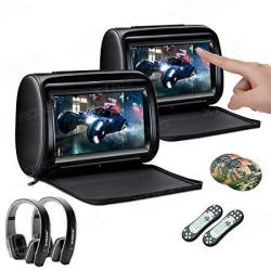 Xtrons 2 X 9 Inch Pair Car Headrest DVD Player HD Digital Adjustable Touch Screen 1080P Video Auto Games HDMI Version Black Ir Headphones