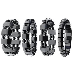 Top Plaza 4PCS SET Men's Women's Hematite Metal Magnetic Therapy Bracelets