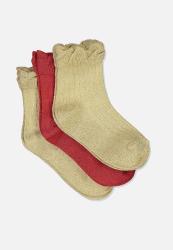 Cotton On Kids 3 Pk Fashion Crew Socks - Shimmer Gold red