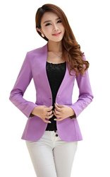 HM Women Fashion Casual Long Sleeve Work Blazer One Button Jacket 010 Purple M2
