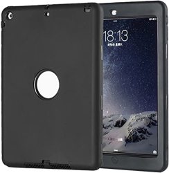 Tkoofn Ipad Case 3 In 1 Full Protection Armor Protective Anti-slip Soft Silicone Hybrid Shockproof Case For Ipad Air Black