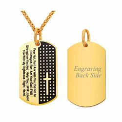 U7 Men Cross Dog Tag Necklace & Chain Bible Isaiah 41:10 Pray Words Engraved Inspirational Pendant Customized Message Engrave Back Side Gold - Personalized 26
