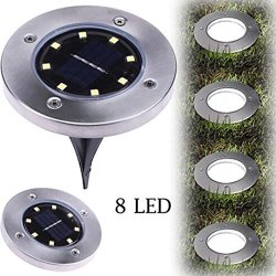 8 LED Waterproof Solar Power Ground Lamp Buried Light Tuscom Outdoor Pathway Garden Decking Driveway Patio Lawn Yard Landscape Spike Lighting Cool White