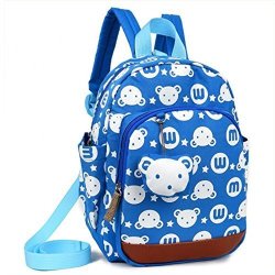 Kids Cartoon Bags Walking Safety Harnes Toddler Leash Anti-lost Bagpack With Bear Pendant Light Blue