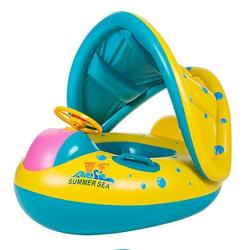 Toaob Baby Swimming Pool Float With Canopy Inflatable Infant Swim Ring Seat Float Boat With Sunshade Beach Pool Toy Suitable For 6 - 36 Months Babies