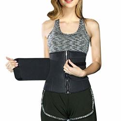 Charmian Women's Waist Trainer Belt For Weight Loss Zipper Neoprene Abdominal Belt With Adjustable Velcro Waist Trimmer Wrap Black Large
