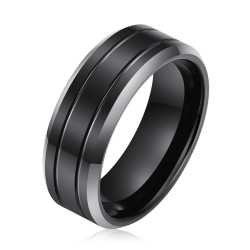 Men's Double Groove Polished Black Tungsten Ring OY-R-023 - 14