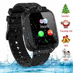 Themoemoe Kids Smartwatch Phone Kids Gps Watch Waterproof Sos Camera Game Compatible With 2G T-mobile Birthday Gift For Kids S12B-BLACK