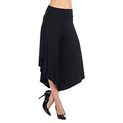 Clearance Deals Womens Trousers Vermers Women's Layered Wide Leg Flowy Pants High Waist Wide Leg Capri Pants S Black